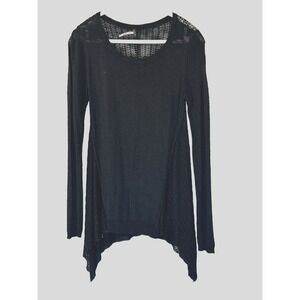 Whimsigoth Medium Sweater Black Open Knit Asymmetrical Flowy Boho Fairy Grunge